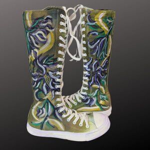 SHIPS FREE!! OOAK NWT! Hand Dyed and Painted Knee High Sneakers sz EU38/US 7.5
